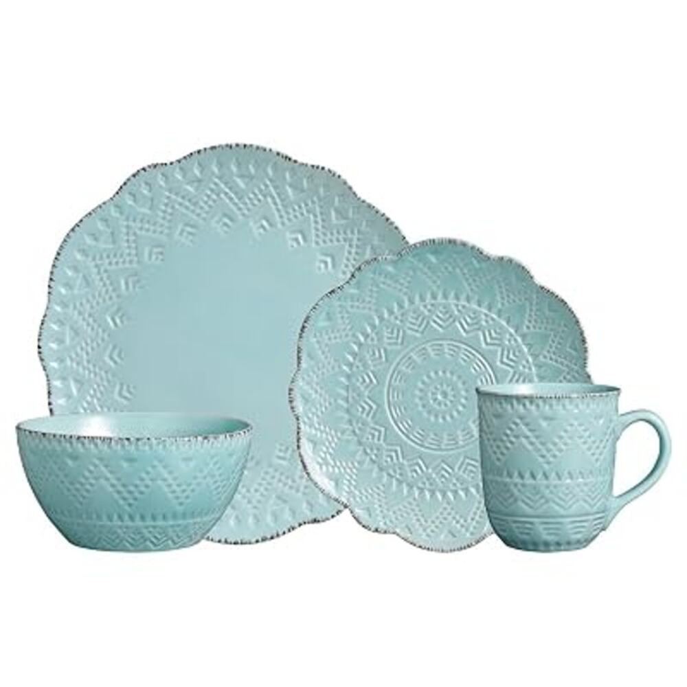 Pfaltzgraff Remembrance Teal 16-Piece Dinnerware Set Service for 4